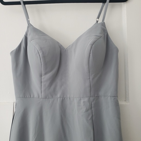 Azazie Clarissa  A Line Chiffon Tea Length Dress Dolphin Grey Sz A6 NWT - Picture 7 of 15